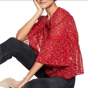 Lucky Brand Womens Swiss Dot Ditsy Top sz S